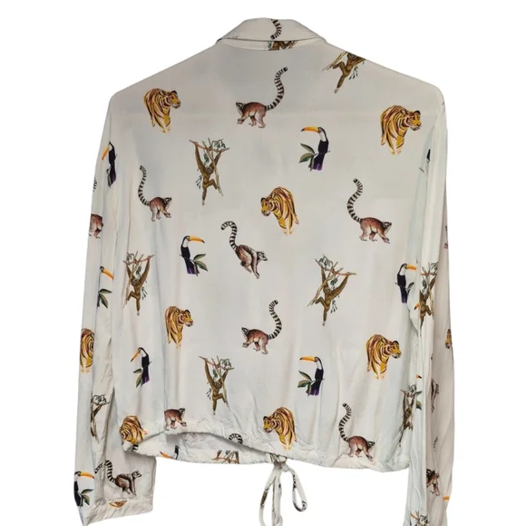 Zara Animal Print Cropped Blouse Top Button Up Medium - Picture 4 of 11